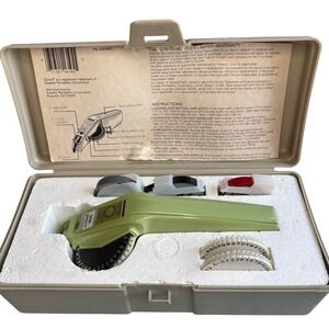Vintage Dymo 1610 Label Maker Kit Avocado Green w Script Wheel Case Tape Retro